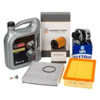 HIRSCHER Filterset 4-tlg + 5L ORIGINAL 5W30 A5 Motor&ouml;l f&uuml;r FORD 2 1.6 TDCi 2005-03.2007