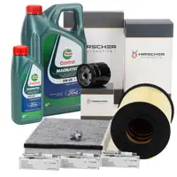 HIRSCHER Filterset + 3x ORIGINAL Z&uuml;ndkerze + 6L 5W20 Motor&ouml;l f&uuml;r FORD Focus 3 1.0 EcoBoost