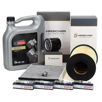 HIRSCHER Filterset + 4x BOSCH Z&uuml;ndkerze + ORIGINAL 5L 5W30 Motor&ouml;l f&uuml;r FORD Focus 3 1.6 Ti