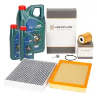 HIRSCHER Filterset 3-tlg + 7L CASTROL 0W20 Motor&ouml;l f&uuml;r FORD Focus 4 1.5 EcoBlue mit