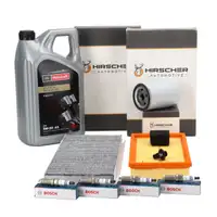 HIRSCHER Filterset 3-tlg + 4x BOSCH Z&uuml;ndkerze + 5L ORIGINAL 5W30 f&uuml;r FORD Focus 1 1.8-2.0