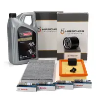 HIRSCHER Filterset 3-tlg + 4x BOSCH Z&uuml;ndkerze + 5L ORIGINAL 5W30 f&uuml;r FORD Focus 1 1.4 16V