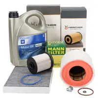 HIRSCHER Filterset 4-tlg + 5L ORIGINAL 5W30 dexos1 Gen3 Motor&ouml;l f&uuml;r OPEL Astra K 1.6 CDTi