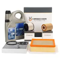 HIRSCHER Filterset 4-tlg + 6L ORIGINAL 5W30 dexos2 f&uuml;r OPEL Meriva B 1.7 CDTi bis Fgst.