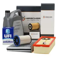 HIRSCHER Filterset 4-tlg + 5L ORIGINAL 0W30 Motor&ouml;l f&uuml;r VW Passat B7 Tiguan 5N 1.6/2.0 TDI