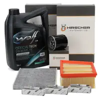 HIRSCHER Filterset + 3x ORIGINAL Z&uuml;ndkerze + 5L WOLF 5W20 MS-FE f&uuml;r FORD Fiesta 7 1.1