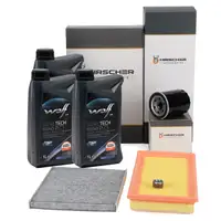 HIRSCHER Filterset + 3L WOLF 5W-40 PI C3 f&uuml;r FIAT 500 bis 08.2011 Panda 312 319 FORD 1.2