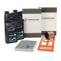 HIRSCHER Filterset 3-tlg + 4L WOLF 0W-20 LS-FE Motor&ouml;l f&uuml;r FIAT 500L 1.3 D Multijet