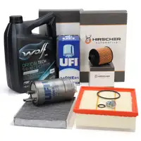 HIRSCHER Filterset 4-tlg + 5L WOLF 5W-30 C2/C3 P/RN f&uuml;r FIAT Doblo OPEL Combo 1.6/2.0 D