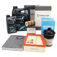 HIRSCHER Filterset 4-tlg + 6L WOLF 5W30 C4 f&uuml;r RENAULT Megane 4 Scenic 4 1.6-1.8 dCi
