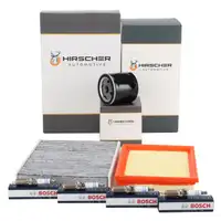 HIRSCHER Filterset 3-tlg + 4x BOSCH Z&uuml;ndkerze f&uuml;r FORD Fiesta 5 Fusion JU 1.25/1.4/1.6 16V
