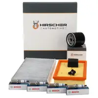 HIRSCHER Filterset 3-tlg + 4x BOSCH Z&uuml;ndkerze f&uuml;r FORD Focus 1 1.4 16V 75 PS bis 10.2004