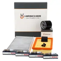 HIRSCHER Filterset 3-tlg + 4x BOSCH Z&uuml;ndkerze f&uuml;r FORD Focus 1 1.4 16V 75 PS ab 11.2004