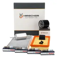 HIRSCHER Filterset 4-tlg + 4x BOSCH Z&uuml;ndkerze f&uuml;r FORD Focus 1 1.4 16V 75 PS ab 11.2004