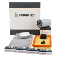 HIRSCHER Filterset 4-tlg + 4x BOSCH Z&uuml;ndkerze f&uuml;r FORD Focus 1 1.6/1.8/2.0 16V 100-131 PS