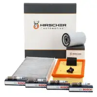 HIRSCHER Filterset 3-tlg + 4x BOSCH Z&uuml;ndkerze f&uuml;r FORD Focus 1 1.6 16V 100 PS ab 11.2004