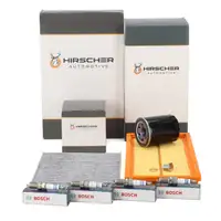 HIRSCHER Filterset + 4x BOSCH Z&uuml;ndkerze f&uuml;r FIAT 500 312 bis 08.2011 Panda 169 1.4 100 PS