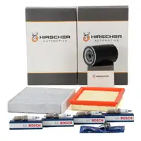 HIRSCHER Filterset 3-tlg + 4x BOSCH Z&uuml;ndkerze f&uuml;r FORD Fiesta 5 MK5 JU_ 1.3 + 1.6 16V