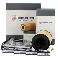 HIRSCHER Filterset + 4x BOSCH Z&uuml;ndkerze f&uuml;r VW Golf 5 6 Jetta 3 Passat Touran Eos 2.0 FSI