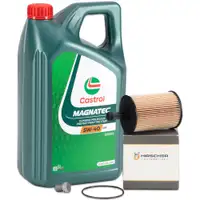 5L CASTROL MAGNATEC 5W-40 DPF Motor&ouml;l + HIRSCHER &Ouml;lfilter f&uuml;r VW Golf 4 5 6 1.2-2.5 TDI