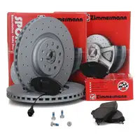 Zimmermann SPORT brake discs + pads + Wako for AUDI S3 8V, VW Golf 7, GTI R, Passat (Front)