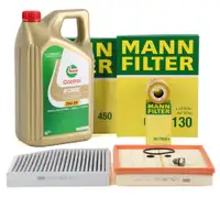 MANN Filterset 3-tlg + 5L CASTROL 5W30 Motor&ouml;l f&uuml;r AUDI A4 8K B8 A5 8T 8F Q5 8RB 2.0 TDI