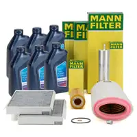 MANN Filterset 4-tlg + 6L ORIGINAL 5W30 Motor&ouml;l f&uuml;r BMW 5er E60 E61 520d 150/163 PS M47