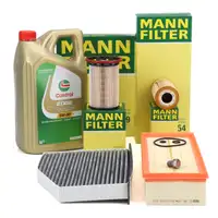 MANN Filterset 4-tlg + 5L CASTROL 5W30 Motor&ouml;l f&uuml;r VW Passat B6 Sharan Tiguan 1.6/2.0 TDI