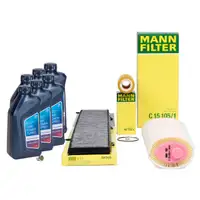 MANN Filterset 3-tlg + 6L ORIGINAL 5W30 Motor&ouml;l f&uuml;r BMW 3er E90 E91 318d 320d 122-163 M47
