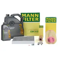MANN Filter Set + 6L ORIGINAL 5W30 Engine Oil for Mercedes W211, S211, E200 Compressor / NGT M271