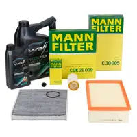 MANN Filterset + 6L WOLF 0W20 LL FE Motor&ouml;l f&uuml;r VW Golf 7 8 Passat B8 A3 1.8/2.0 TSI/GTI/R