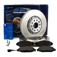 SHW Bremsscheiben + ATE Bel&auml;ge + Sensor f&uuml;r VW Golf 7 8 GTI/R Passat AUDI S3 8V SQ2 vorne
