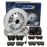 SHW Bremsscheiben + BREMBO Bremsbel&auml;ge + Sensor f&uuml;r AUDI RS3 8V PR-1LH/1LU vorne