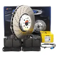 SHW Bremsscheiben + TEXTAR Bremsbel&auml;ge + Sensor f&uuml;r BMW M5 F90 M8 F91 F92 F93 vorne
