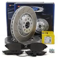 SHW Bremsscheiben + TEXTAR Bremsbel&auml;ge + Sensor f&uuml;r VW GolfF 7 8 GTI/R AUDI S3 8V 8Y vorne