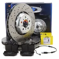 SHW Bremsscheiben + TEXTAR Bremsbel&auml;ge + Sensor f&uuml;r BMW M2 F87 3er M3 F80 4er M4 F82 vorne