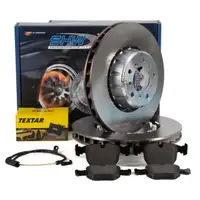 SHW Bremsscheiben + TEXTAR Bremsbel&auml;ge + Sensor f&uuml;r BMW 5er E39 M5 400 PS 1998-2003 vorne