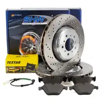 SHW Bremsscheiben + TEXTAR Bremsbel&auml;ge + Sensor f&uuml;r BMW 1er E82 1M 3er E90 E92 E93 vorne