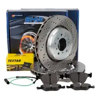 SHW Bremsscheiben + TEXTAR Bremsbel&auml;ge + Sensor f&uuml;r BMW 3er E46 M3/CSL ab 09.2002 vorne