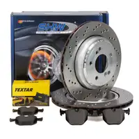 SHW Bremsscheiben + TEXTAR Bremsbel&auml;ge + Sensor f&uuml;r BMW 3er E46 M3/CSL Z4M E85 E86 hinten