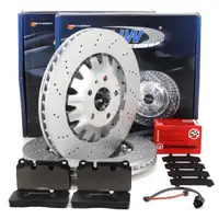 SHW Bremsscheiben + ZIMMERMANN Bel&auml;ge + Sensor f&uuml;r AUDI TTRS 8J Ateca Leon 5F KL vorne
