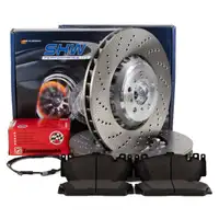 SHW Bremsscheiben + ZIMMERMANN Bremsbel&auml;ge + Sensor f&uuml;r BMW 5er F10 M5 6er F12 F13 vorne