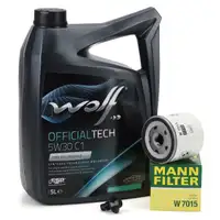 5L WOLF OFFICIALTECH 5W30 C1 Motor&ouml;l + MANN &Ouml;lfilter f&uuml;r FORD C-Max Fieta Focus S-Max