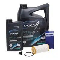 6x WOLF 0W20 LL FE Motor&ouml;l + MAHLE &Ouml;lfilter f&uuml;r VW Golf 7 8 Passat B8 Tiguan 1.8/2.0 TFSI