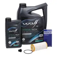 6 bottles of WOLF 5W-30 C3 SP EXTRA engine oil + MAHLE oil filter for VW Golf 7, 8, and Passat B8 1.8/2.0 TFSI