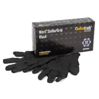 50 pairs, Size 8 / M, Nitrile StellarGrip Gloves, Protective Gloves, Diamond Pattern, BLACK