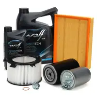 4-piece filter set + 6L WOLF 10W40 B4 engine oil for VW Transporter T4 2.4 D and 2.5 TDI models from September 1995 onward