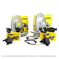 TEXTAR Bremsscheiben + Bel&auml;ge + Sensor f&uuml;r BMW E90-93 330i 335i bis 02.2010 vorne + hinten