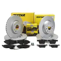 TEXTAR Bremsscheiben + Bel&auml;ge + Sensor f&uuml;r VW Golf 7 GTI/GTD Passat B8 8V vorne + hinten