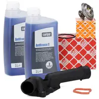 NRF Thermostat + febi Thermostat Housing + 2L CARIPAR Antifreeze for BMW 5 Series E39 and 7 Series M52